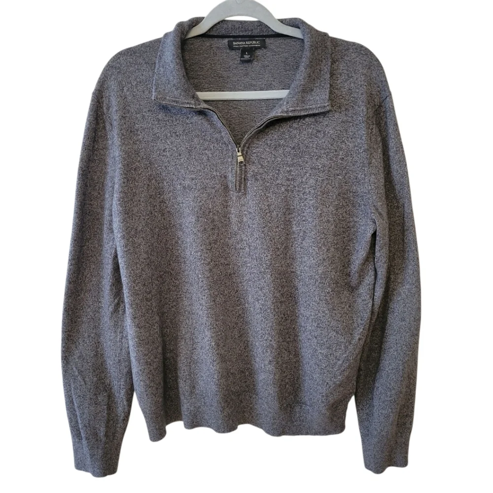 Banana Republic Gray Pima Cotton Cashmere 1/4 Zip Sweater Size Large